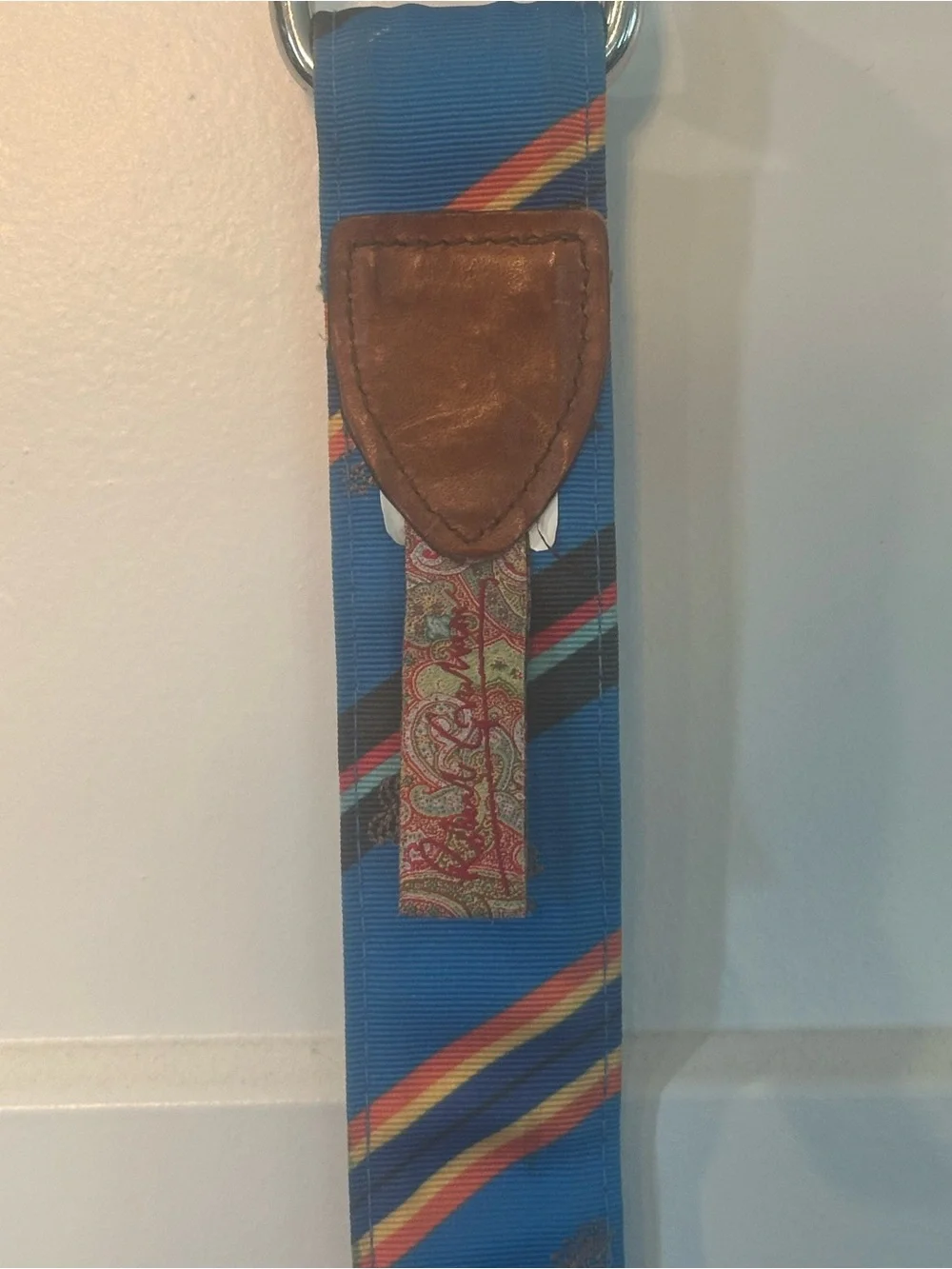 Robert Graham Blue and Orange Striped Men’s Fabric D-Ring Belt